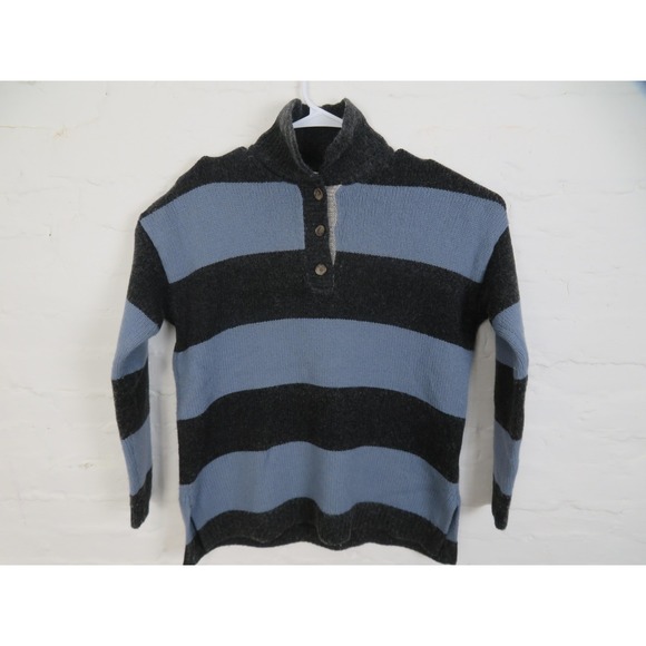 Madewell Sweaters - Madewell Sweater Womens Small Rugby Stripe Polo Blue Gray Stripe Mock Neck Wool